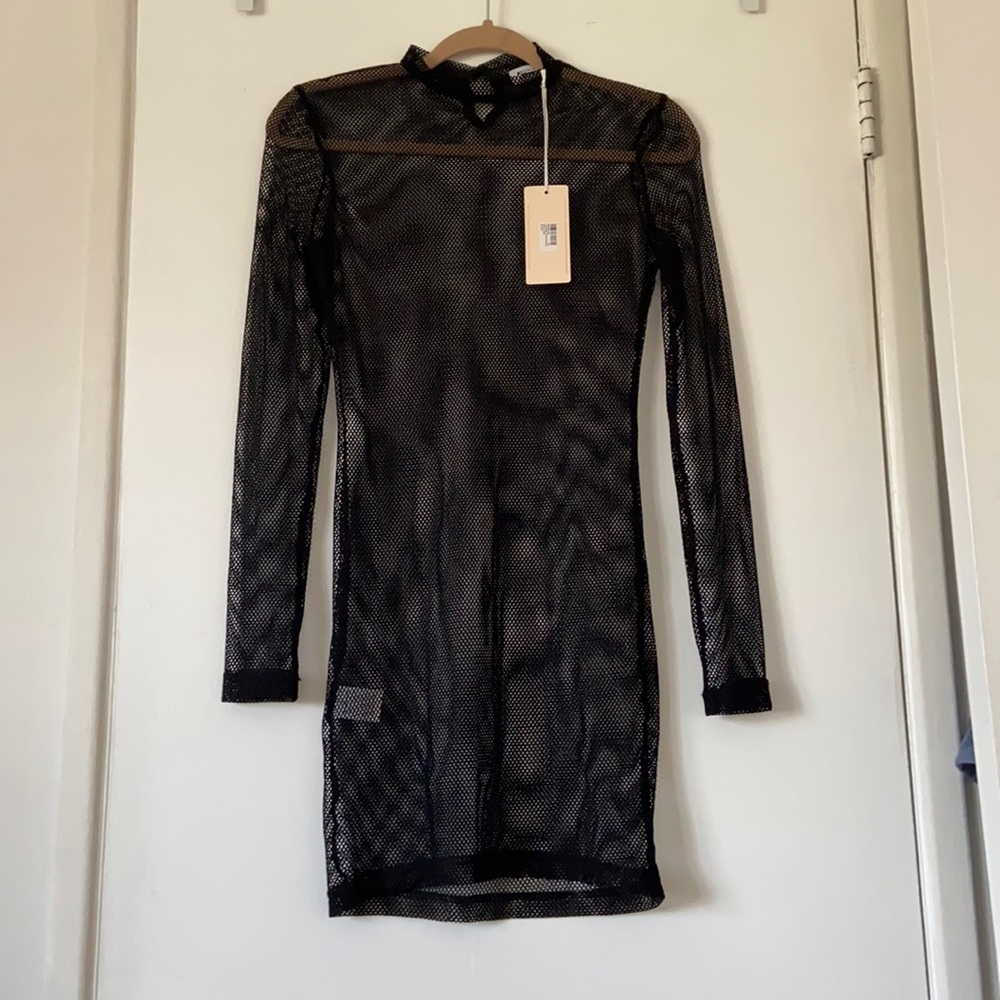 Beginning Boutique Mesh Long Sleeve Mini Dress